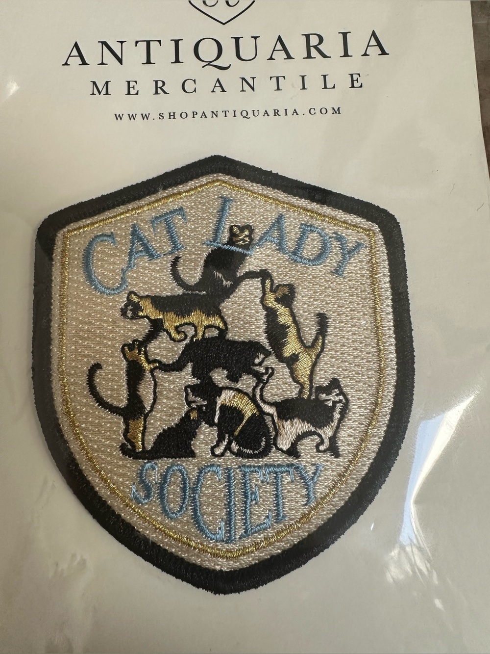 Antiquaria Cat Lady Society Embroidered Cat Patch - Cream & Black